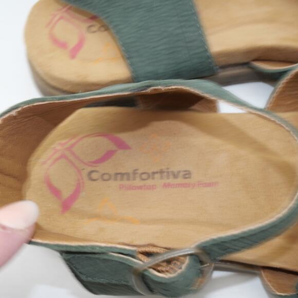 NEW Comfotiva Women's 8.5 Sandals Green Flowers Leather Buckle - Picture 11 of 12